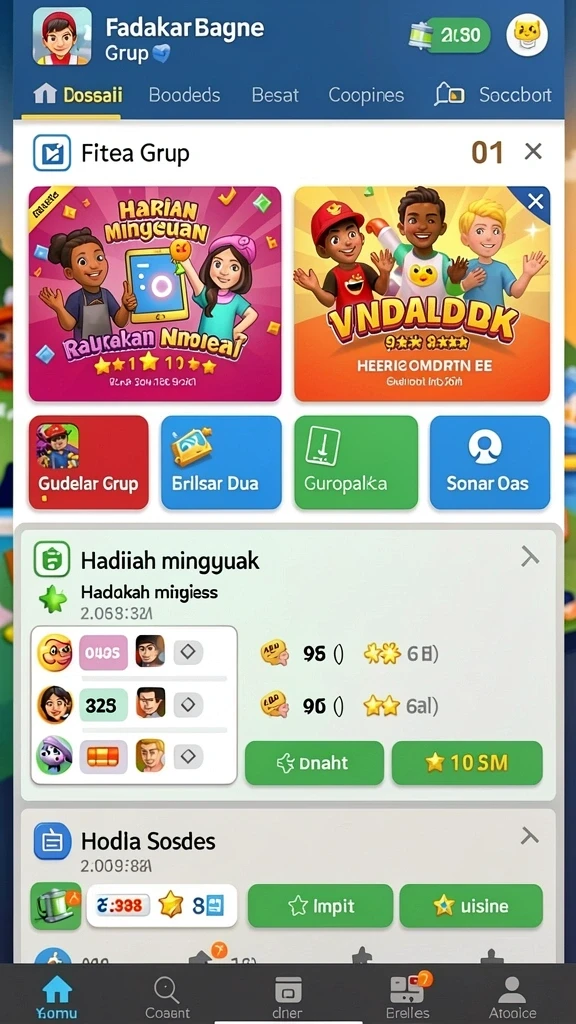 Tampilan beranda dengan berbagai pilihan permainan.